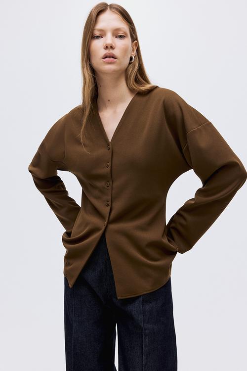 Button-front top - brown