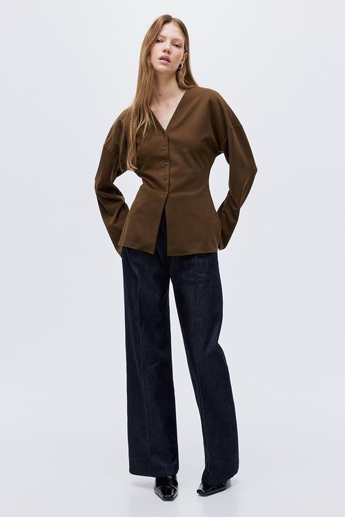 Button-front top - brown