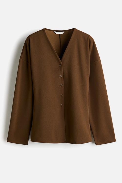 Button-front top - brown