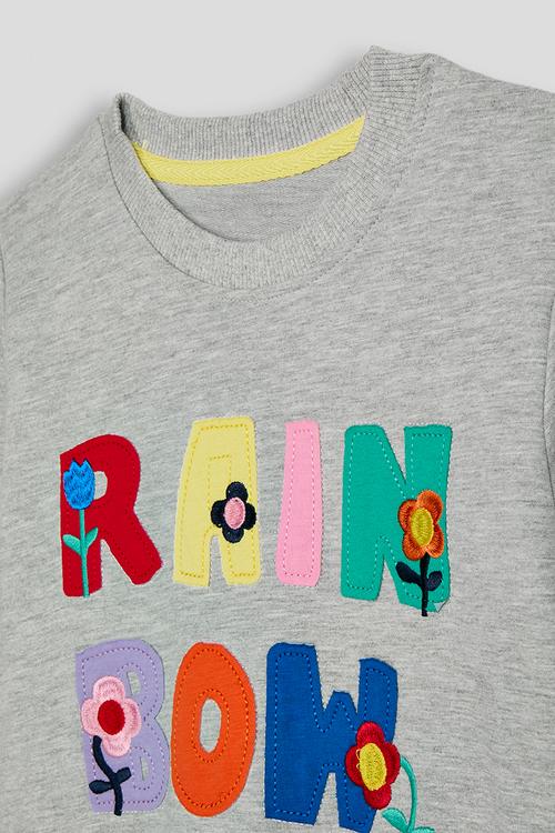 Sweatshirt with applique slogan - grey/rainbow