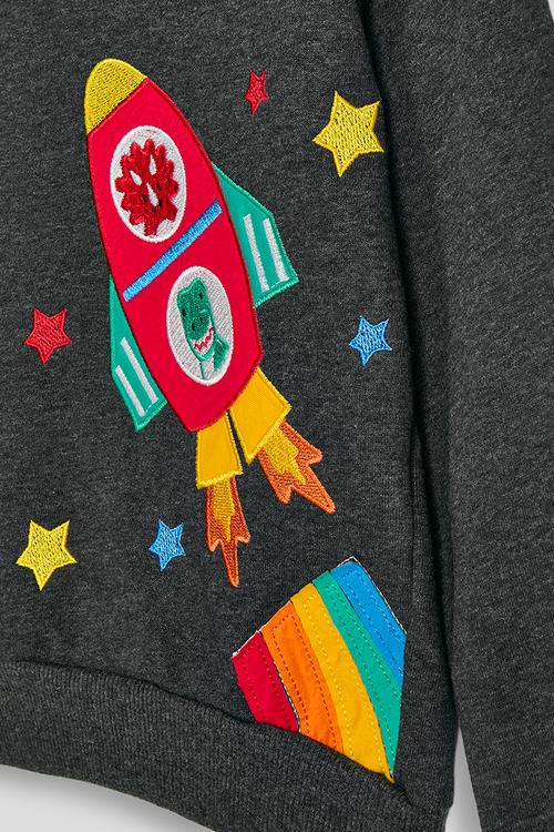 Embroidered graphic print sweater - dark grey/spaceship