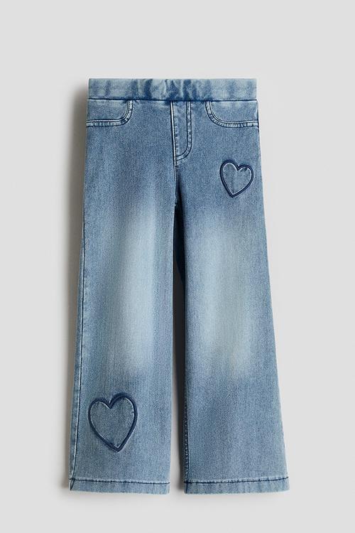 Wide denim-look trousers - light denim blue/hearts 
