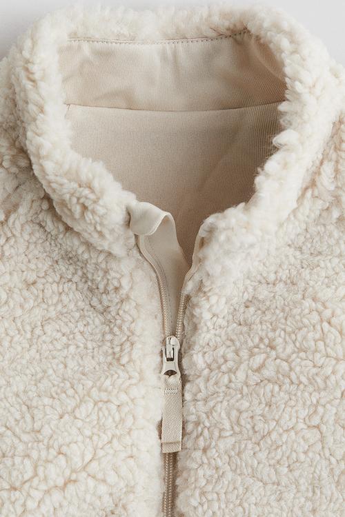 Hooded pile jacket - cream