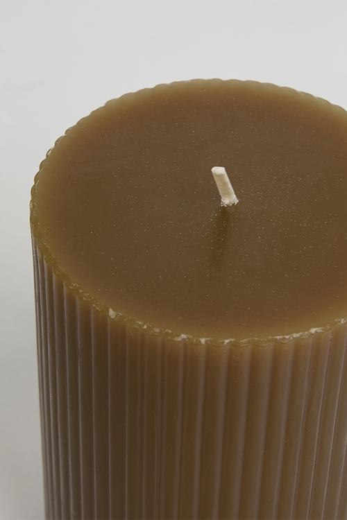 Wide Ribbed Pillar Candle - Mud