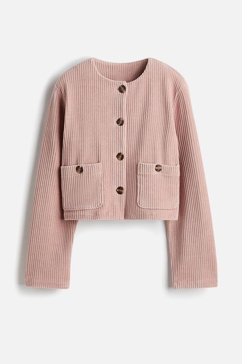 Ribbed velour cardigan - old rose