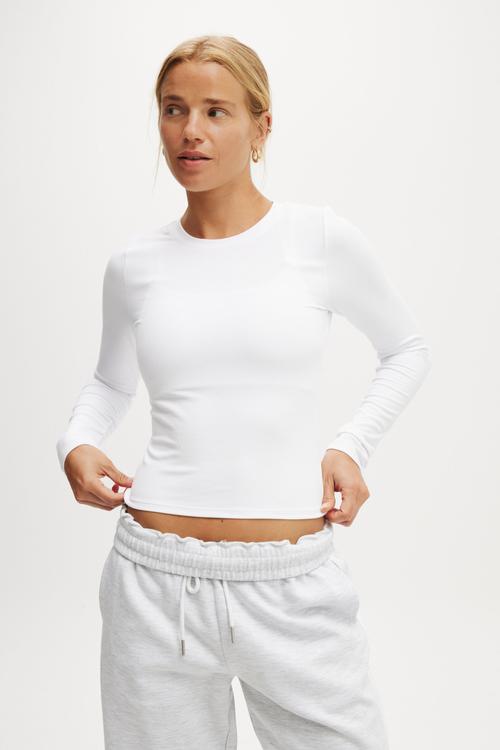 Ultra Soft Fitted Long Sleeve Top - White