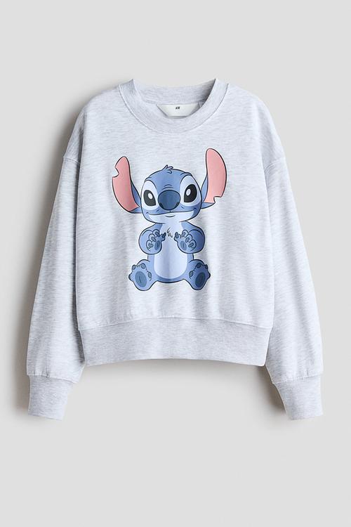 Oversized printed sweatshirt - light grey marl/lilo & stitch