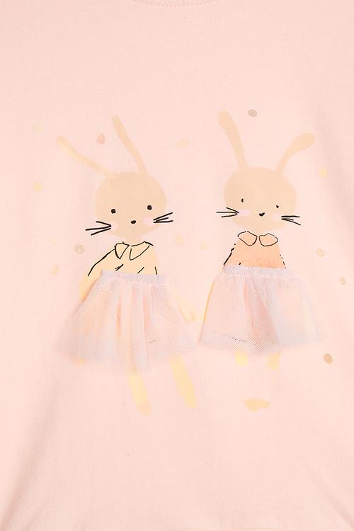 Tulle bottom sweater dress - pink/bunnies