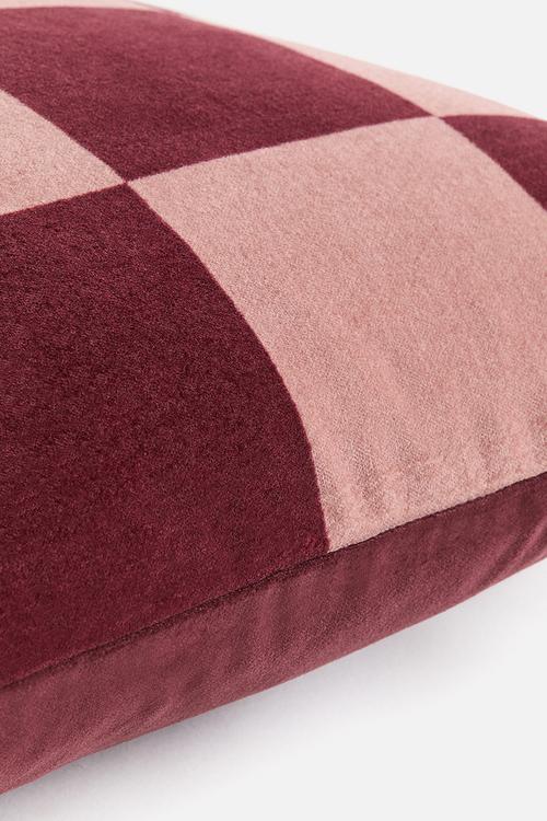 Checked velvet cushion cover - pink/checked 