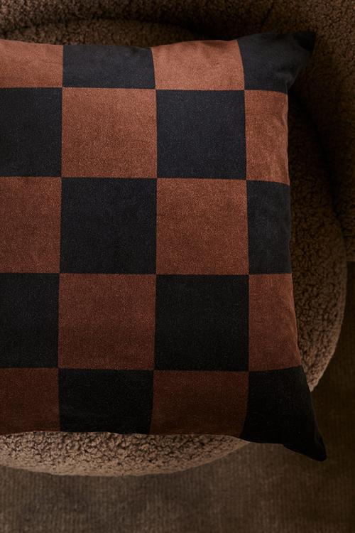 Checked velvet cushion cover - brown/checked 