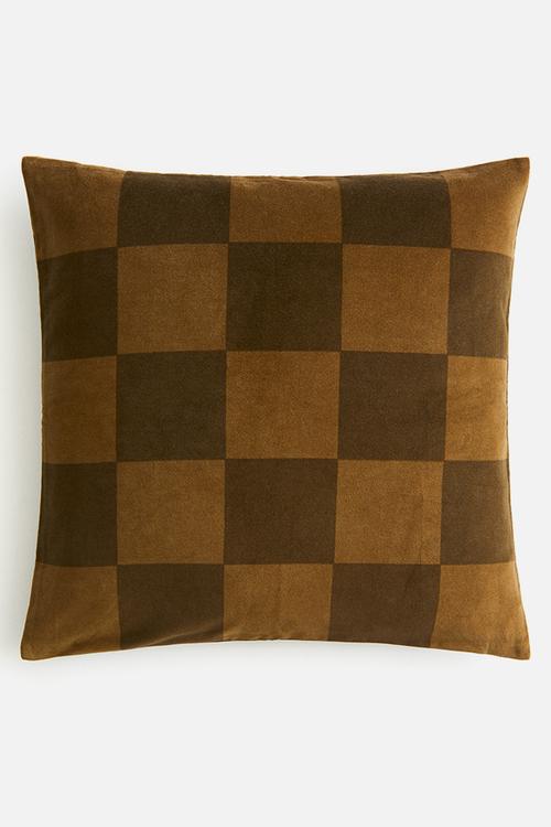 Checked velvet cushion cover - dark olive green/checked 