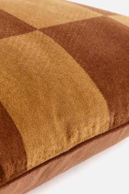 Checked velvet cushion cover - light brown/checked