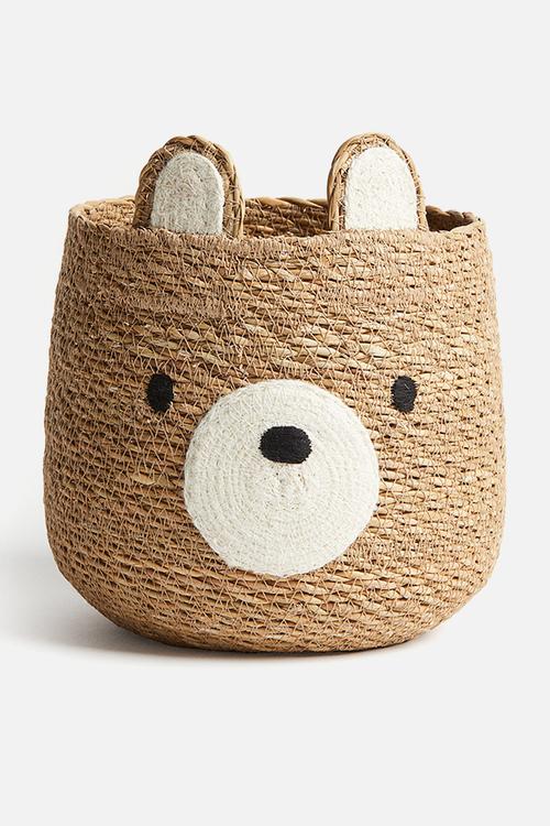 Bear-shaped jute storage basket - beige/bear
