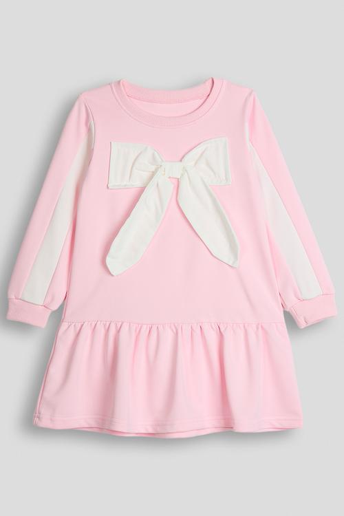 Bow applique sweatshirt dress - pink/bow