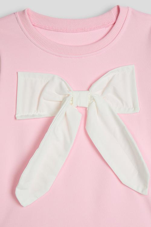 Bow applique sweatshirt dress - pink/bow