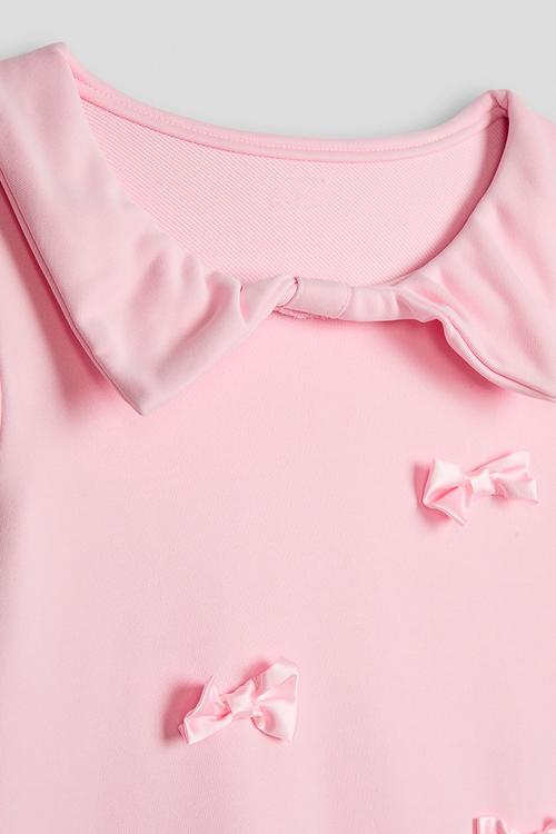 Collared sweatshirt dress - pink/bow aop