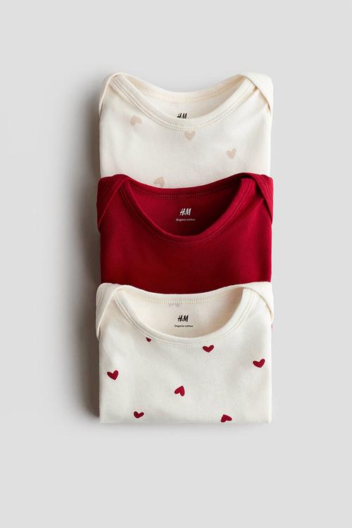 3-Pack printed jersey bodysuits - white/hearts