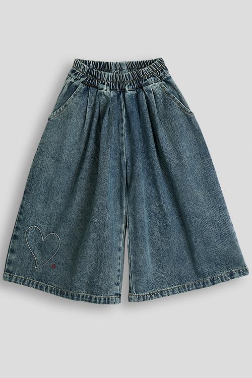 Pleated waist wide leg jeans - blue