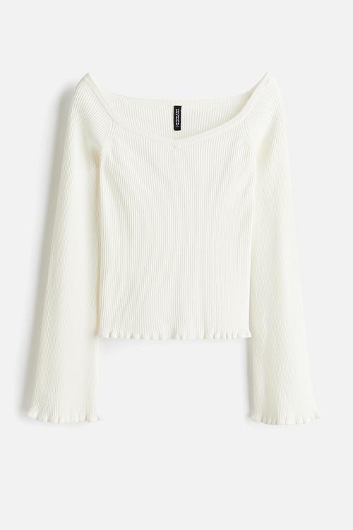 Rib-knit off-the-shoulder top - white