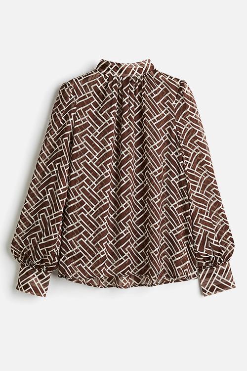 Stand-collar blouse - brown patterned