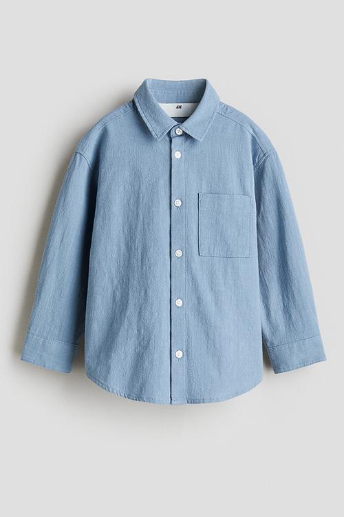 Loose-fit textured cotton shirt - blue