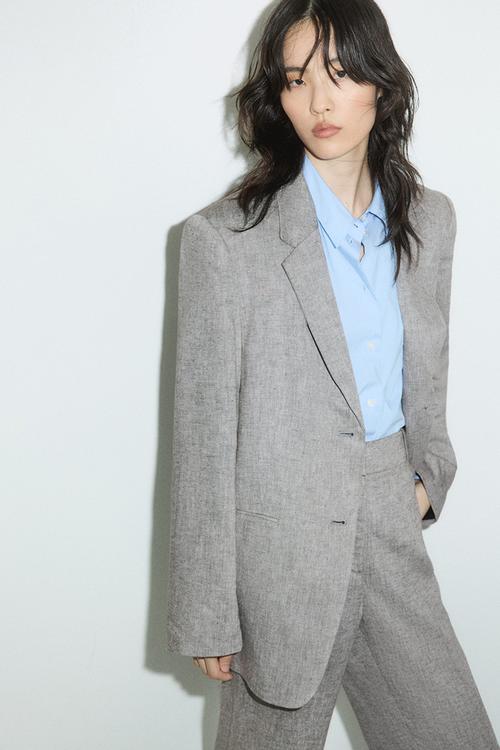 Linen-blend blazer - light grey marl