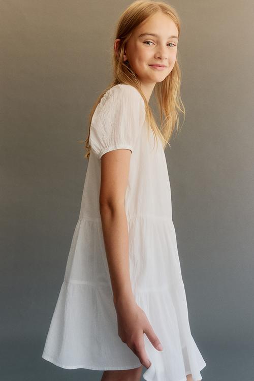 Crinkled cotton dress - white
