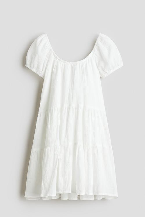 Crinkled cotton dress - white