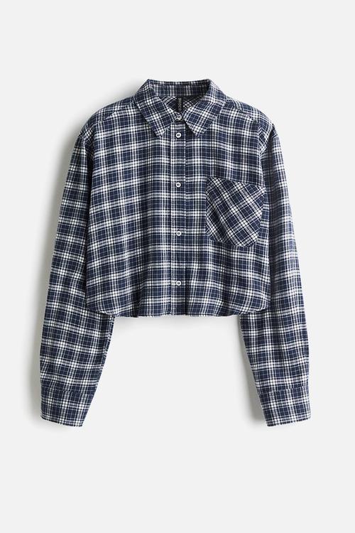 Cropped cotton shirt - dark blue/checked 