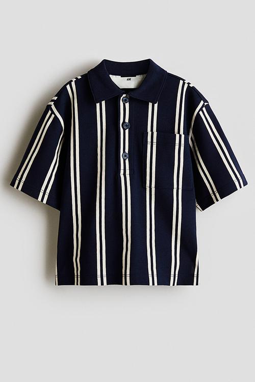 Cotton piqué polo shirt - navy blue/striped