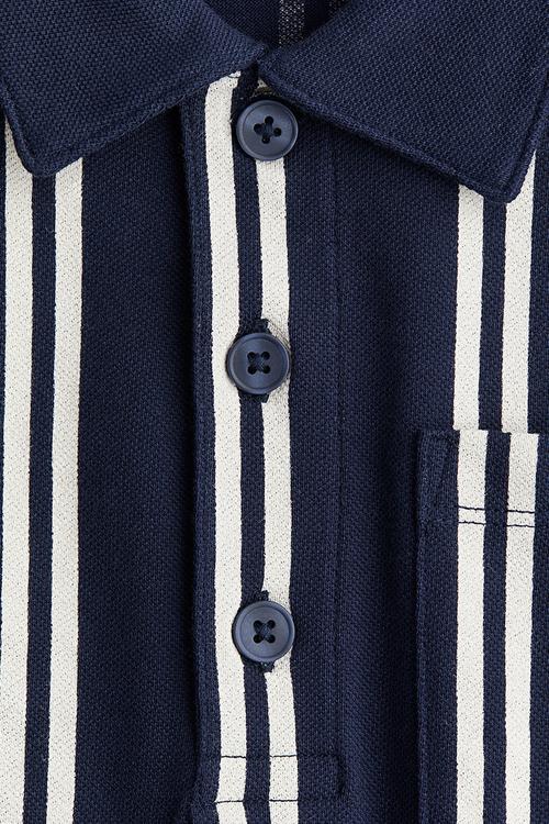 Cotton piqué polo shirt - navy blue/striped