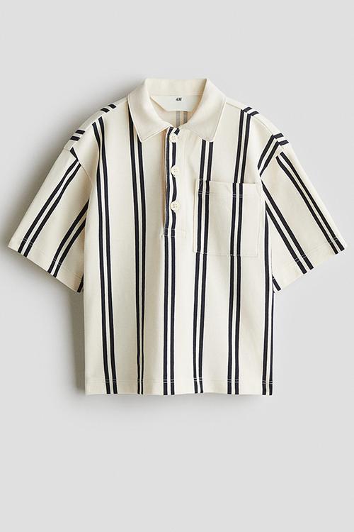 Cotton piqué polo shirt - light beige/striped 