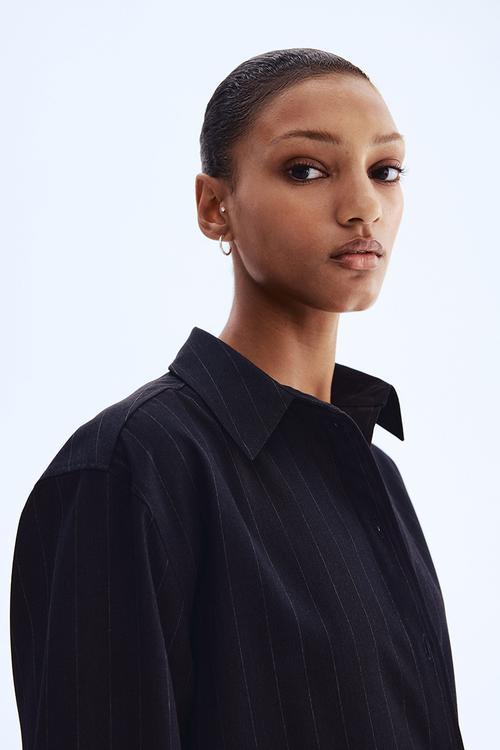 Oversized shirt - navy blue pinstriped