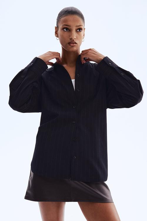 Oversized shirt - navy blue pinstriped