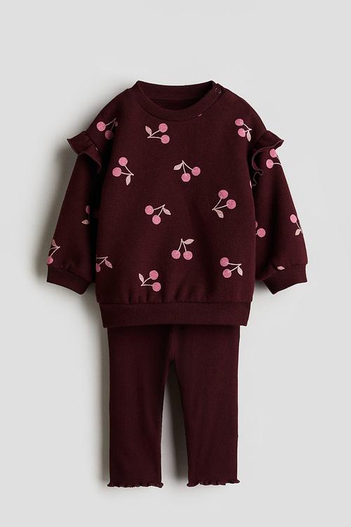 2-Piece sweatshirt and leggings set - dark red/cherries