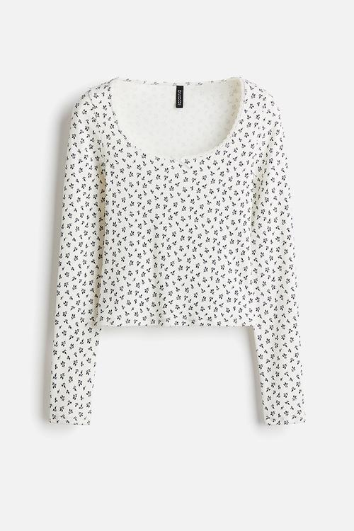 Ribbed jersey top - white floral