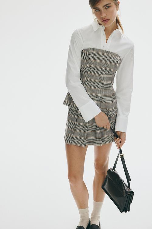 Pleated skirt - beige checked
