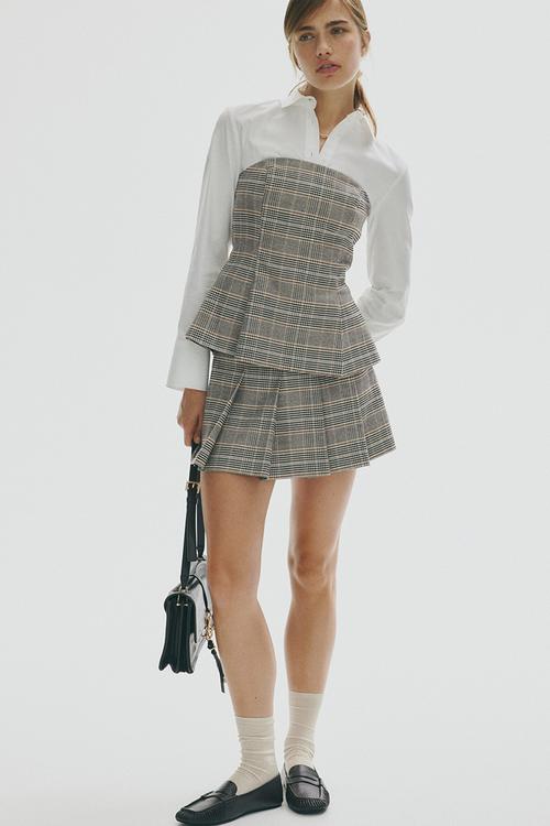 Pleated skirt - beige checked