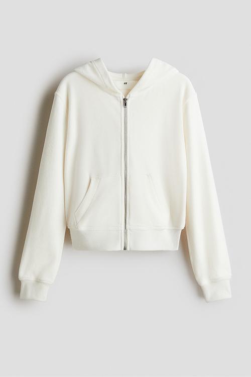 Velour zip-through hoodie - white