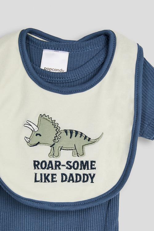 Rib knit body vest with bib - capri blue/cream