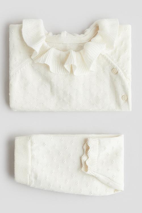 2-Piece pointelle-knit set - white