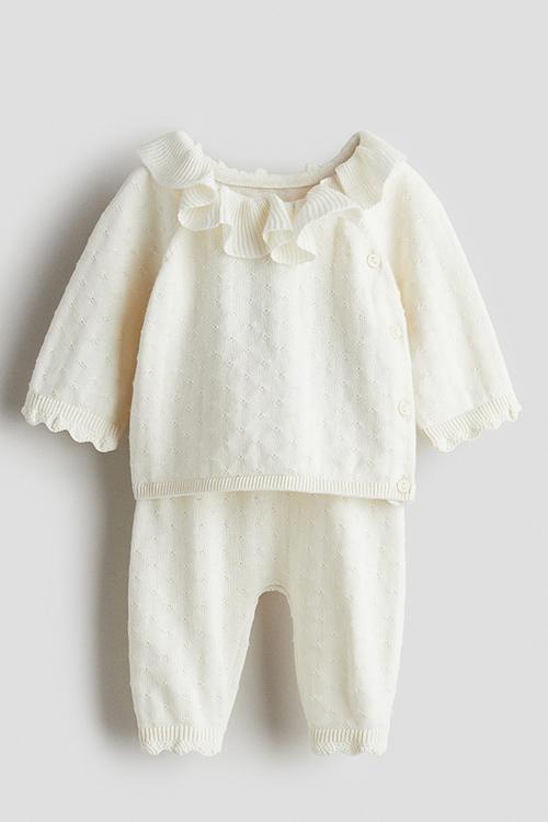 2-Piece pointelle-knit set - white