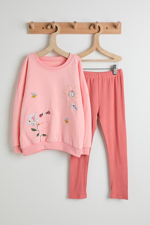 Patchwork graphic sweashirt with leggings - pink/multi