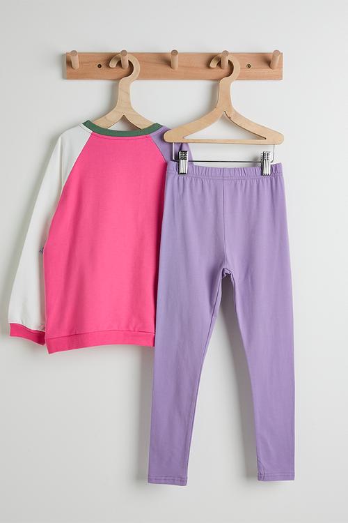 Embroidered patchwork sweatshirt with leggings - pink/purple/pony