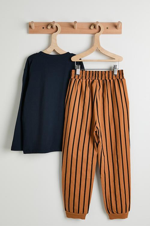 Dino graphic sweatshirt with joggers - navy/dark gold/stripes