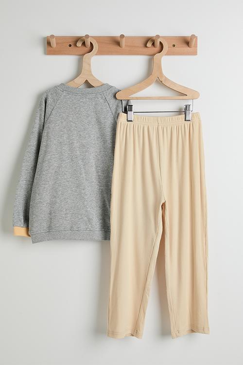 Baseball jacket-style cardigan with ribbed pants - grey/ecru