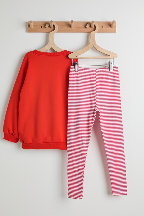 Blanket stitched graphic sweatshirt & leggings - red/red stripes