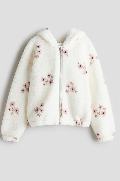 Teddy zip-through hoodie - white/floral