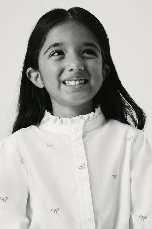Cotton poplin blouse - white/bows