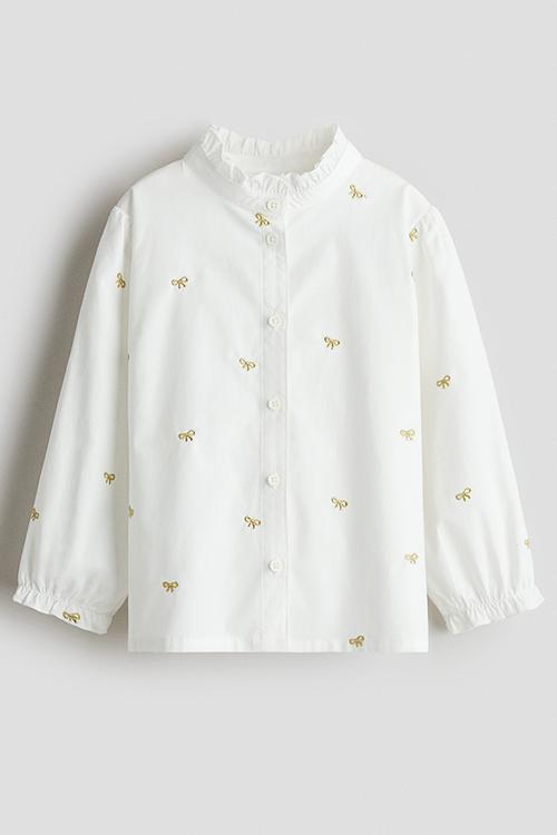 Cotton poplin blouse - white/bows